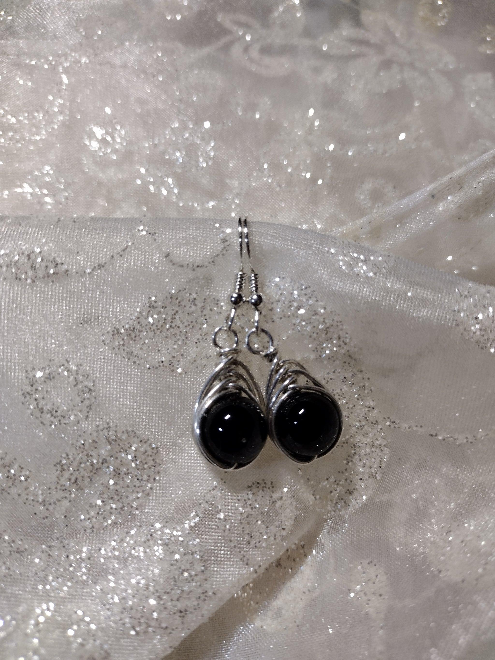 Black Onyx Herringbone Earrings