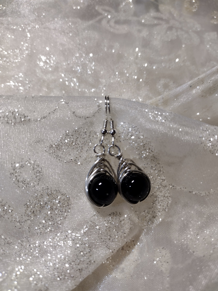 Black Onyx Herringbone Earrings