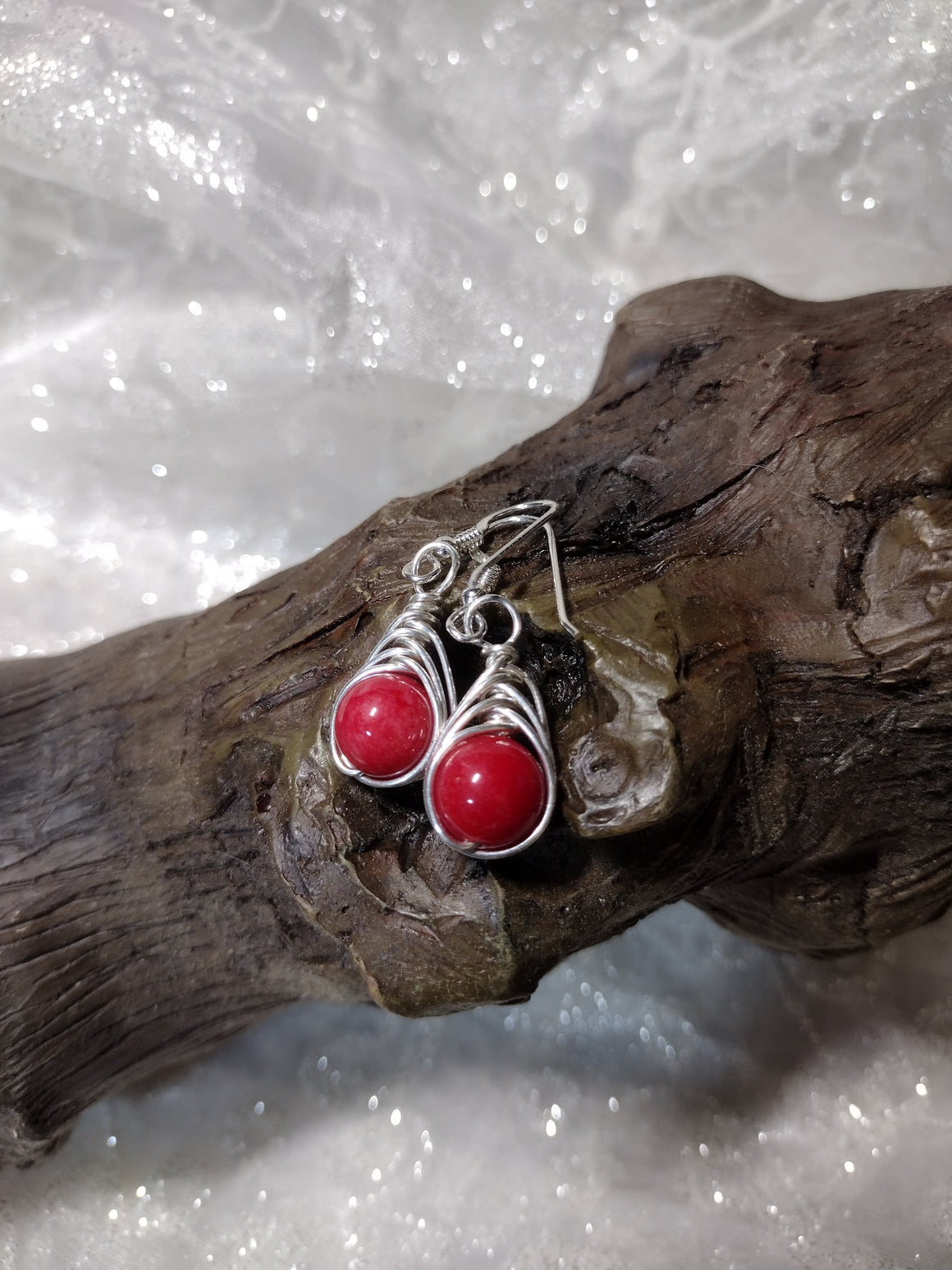Red Coral Herringbone Earrings